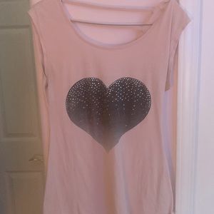 pink and gray shirt with the heart in the middle it’s from rue 21 size medium